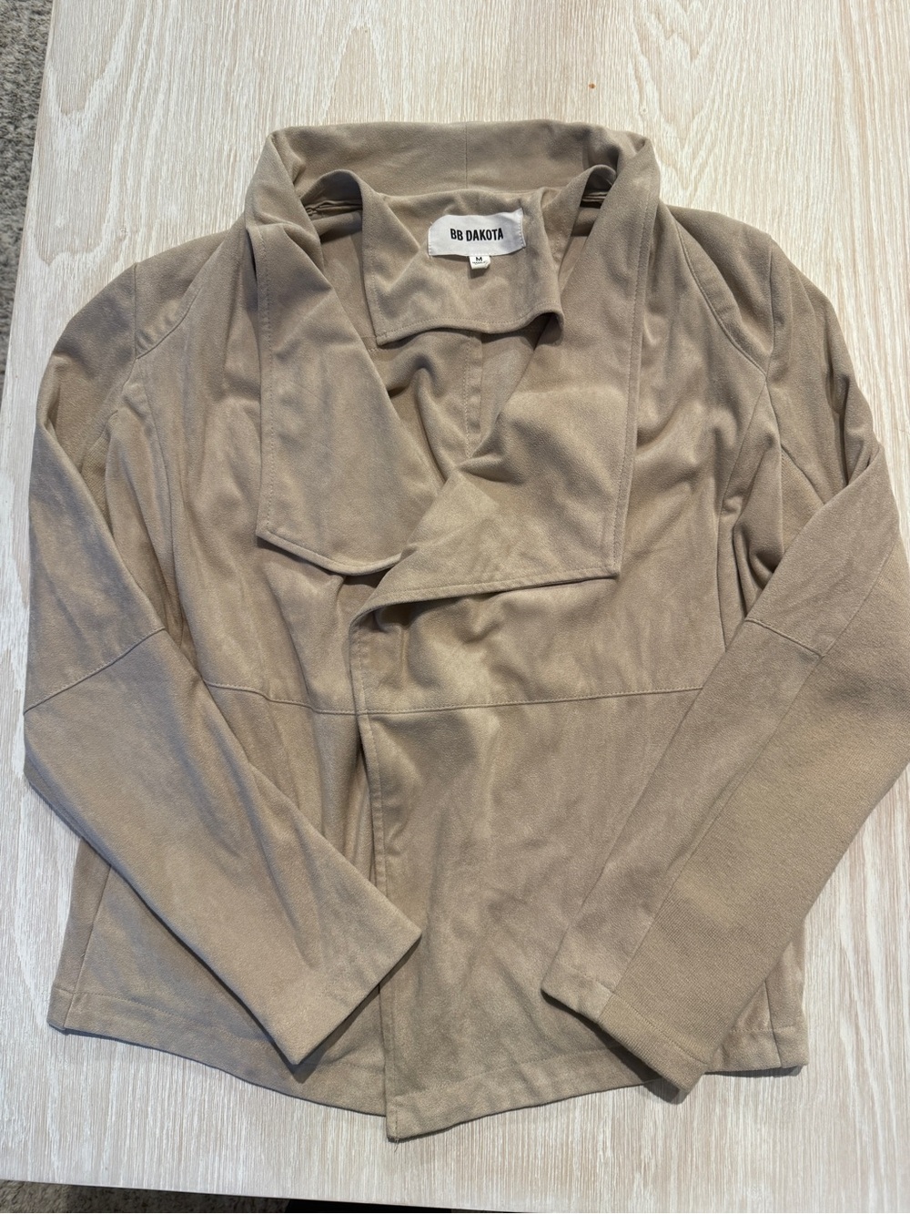 BB Dakota Light Taupe Draped Open Blazer